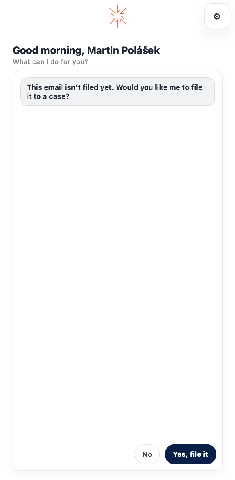 The add-in asks whether to file the email